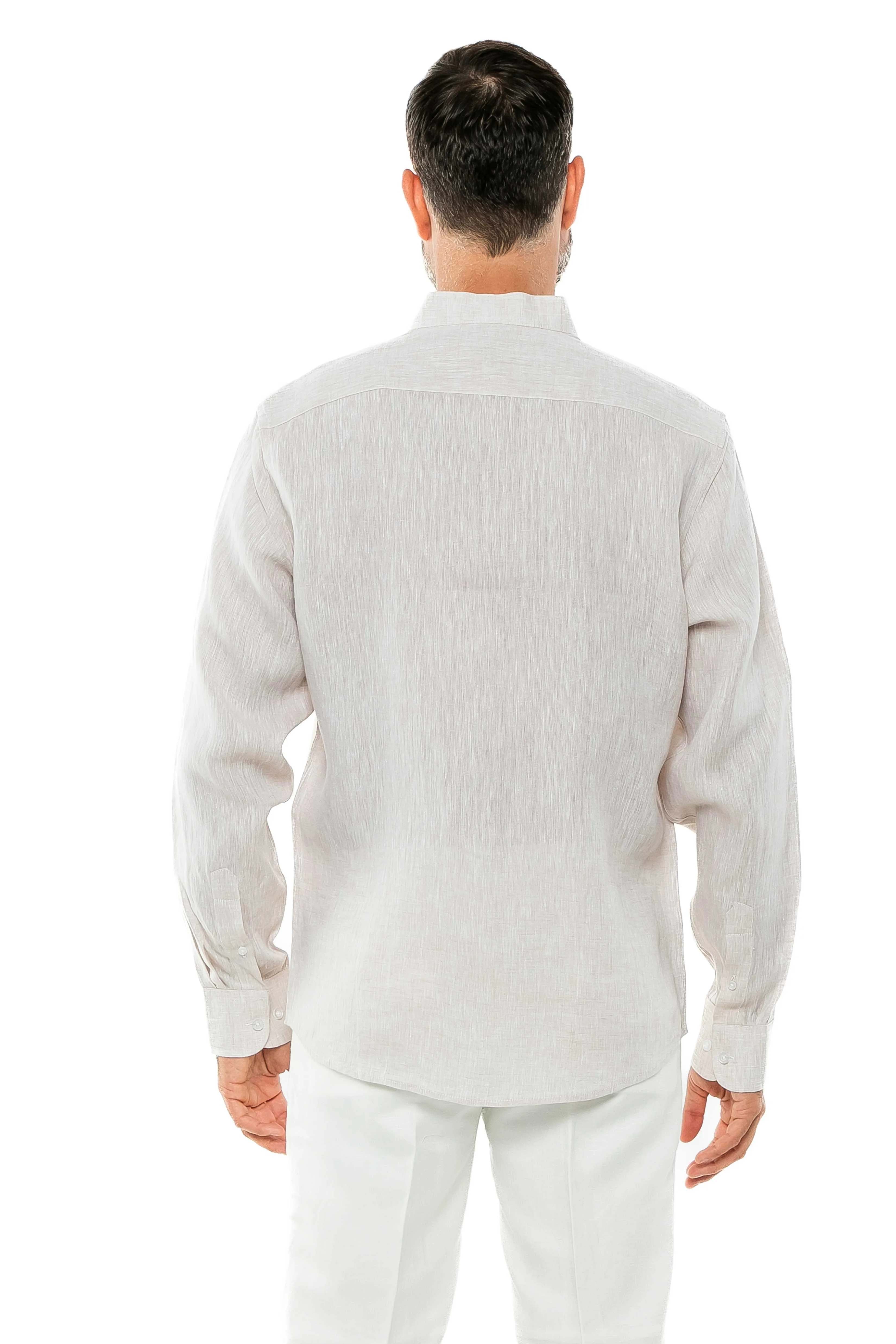 100% Linen Yarn Dyed Mandarin Collar Long Sleeve Shirt