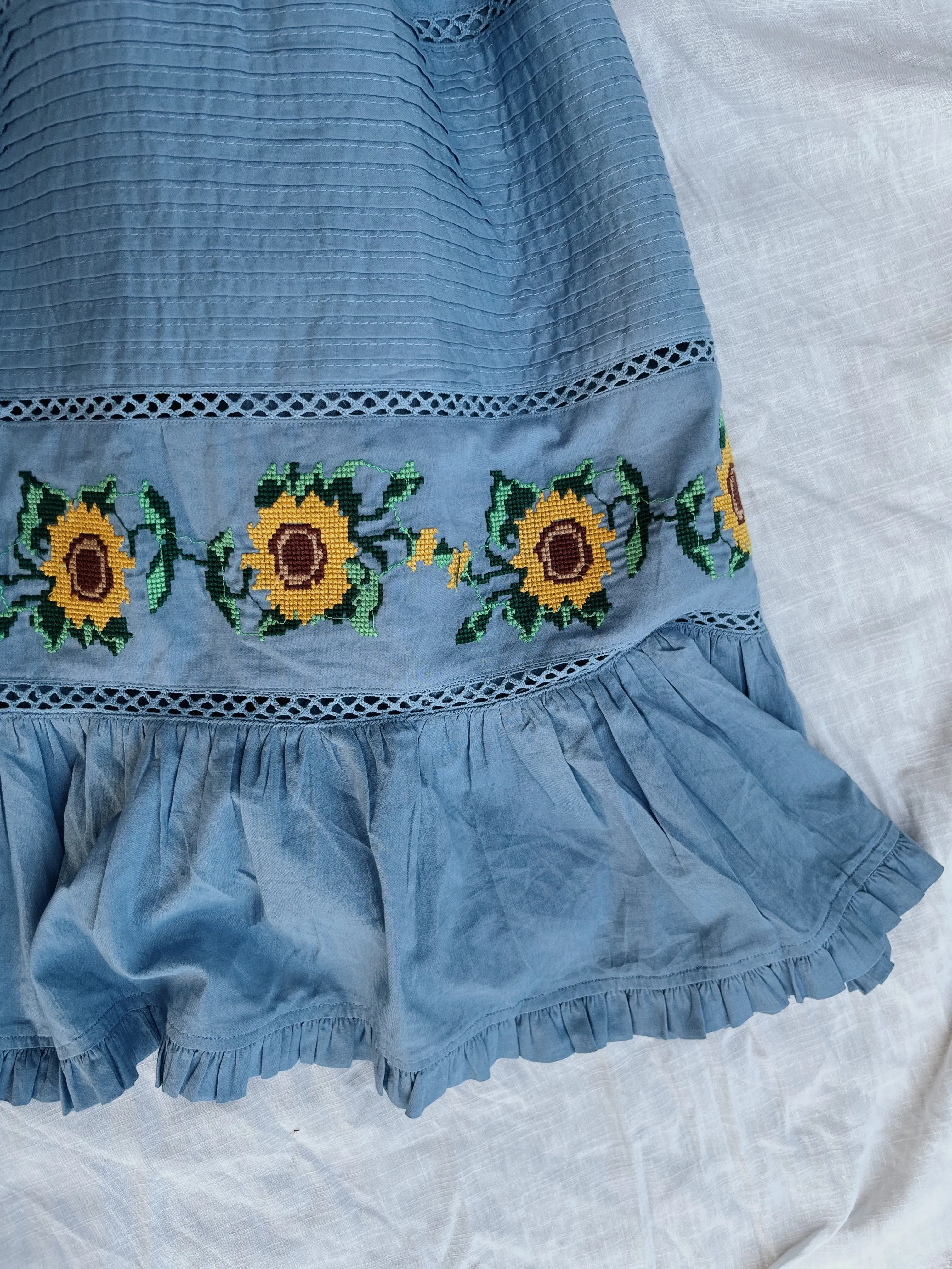 100% RECYCLED COTTON - FAUSTINE DRESS SUNFLOWER CROSS STITCH