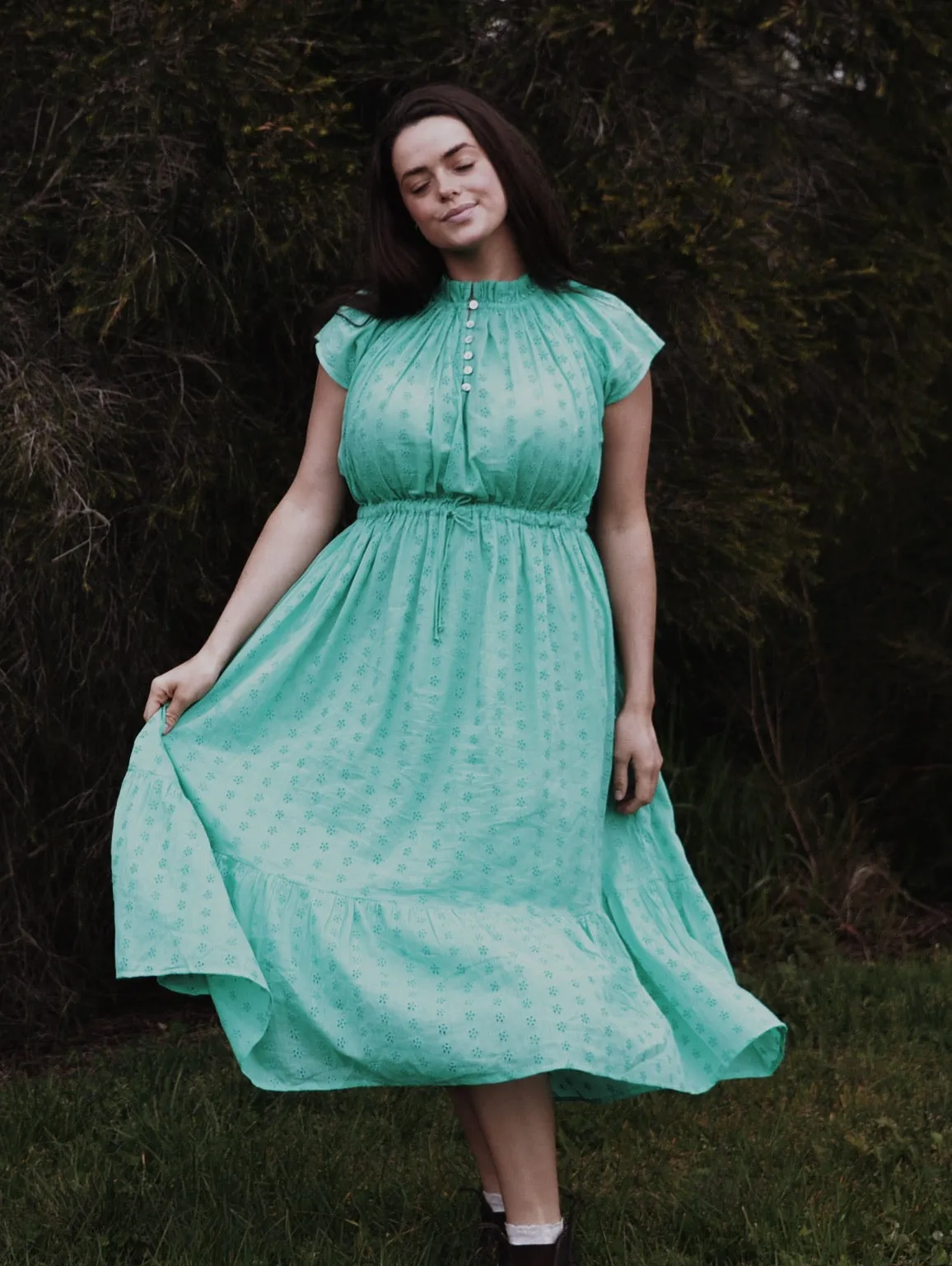 100% RECYCLED COTTON - ISABEL DRESS JADE GREEN COTTON LACE