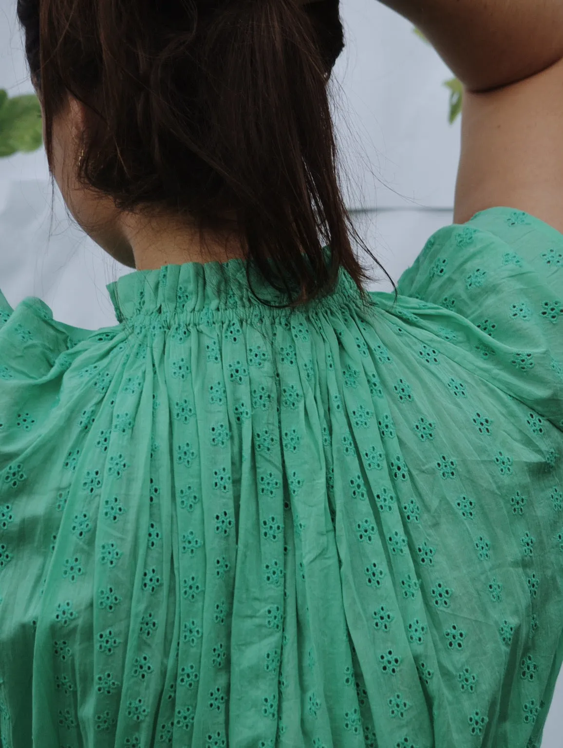 100% RECYCLED COTTON - ISABEL DRESS JADE GREEN COTTON LACE