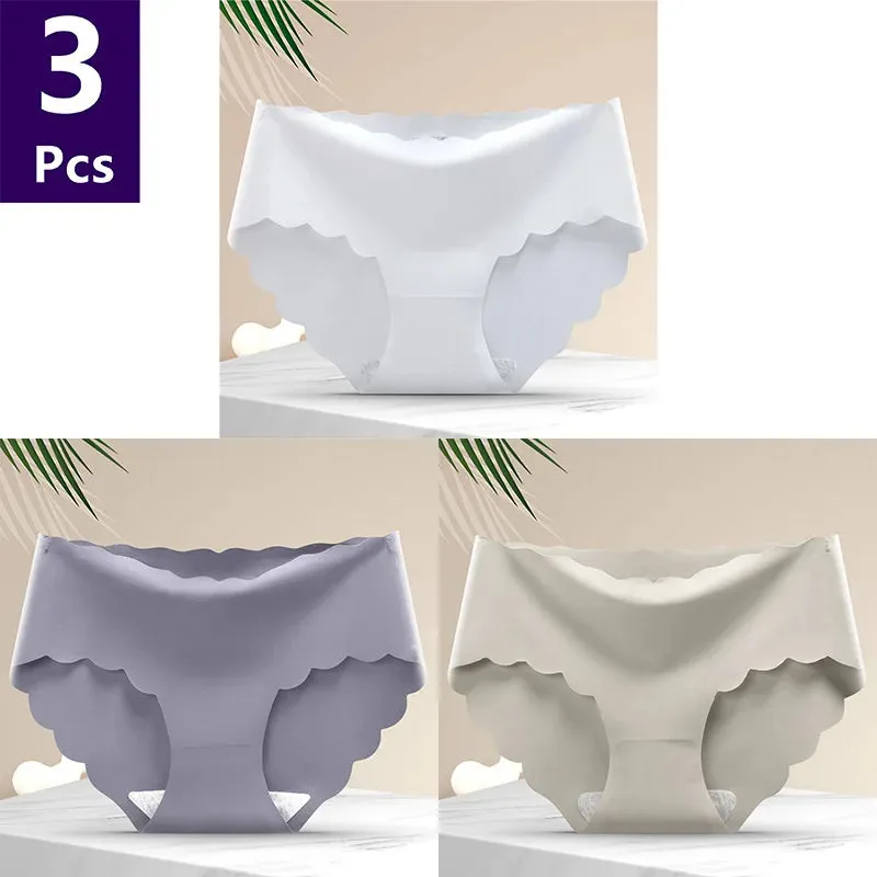 3 Pcs/set Solid Women Panties Ice Silk Underwear Traceless Panties Sexy Underwear Comfortable Breathable Panties Cotton Crotch