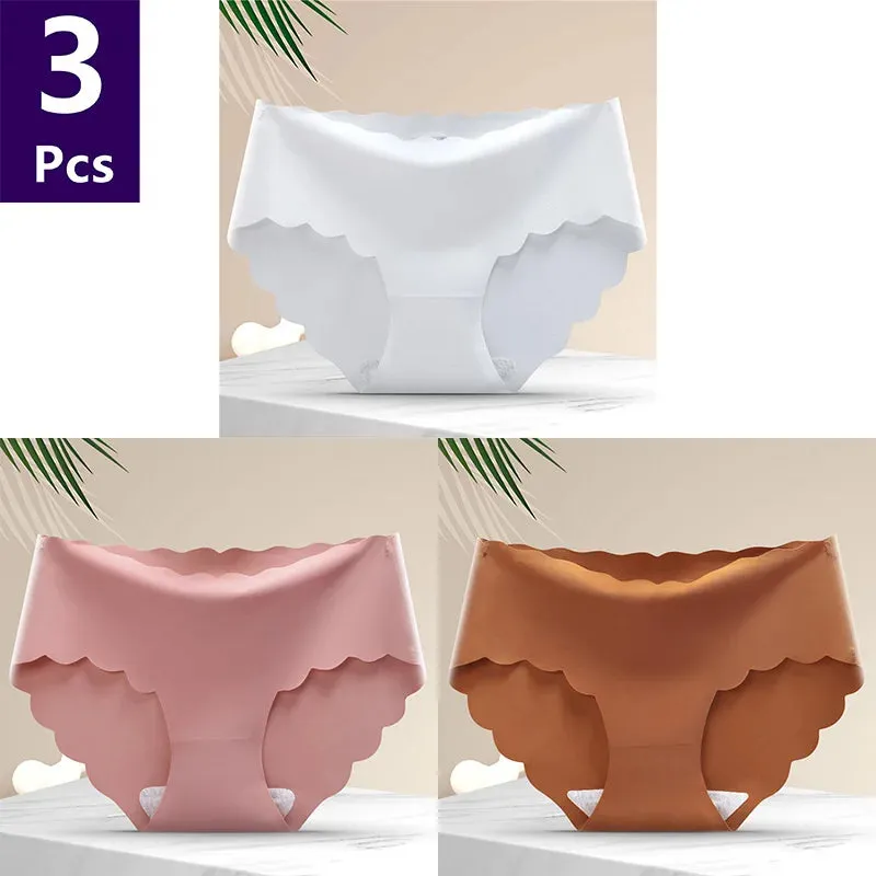 3 Pcs/set Solid Women Panties Ice Silk Underwear Traceless Panties Sexy Underwear Comfortable Breathable Panties Cotton Crotch