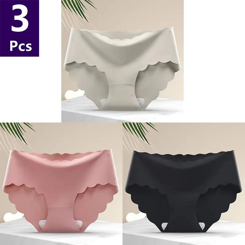 3 Pcs/set Solid Women Panties Ice Silk Underwear Traceless Panties Sexy Underwear Comfortable Breathable Panties Cotton Crotch