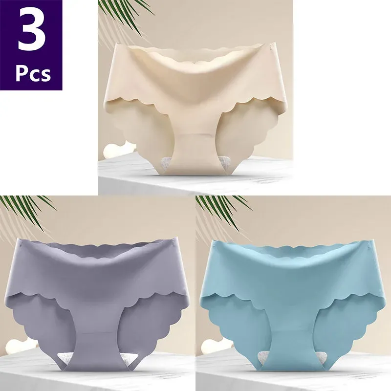 3 Pcs/set Solid Women Panties Ice Silk Underwear Traceless Panties Sexy Underwear Comfortable Breathable Panties Cotton Crotch