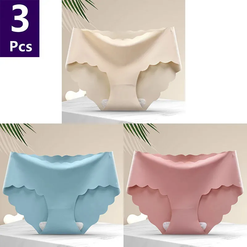 3 Pcs/set Solid Women Panties Ice Silk Underwear Traceless Panties Sexy Underwear Comfortable Breathable Panties Cotton Crotch