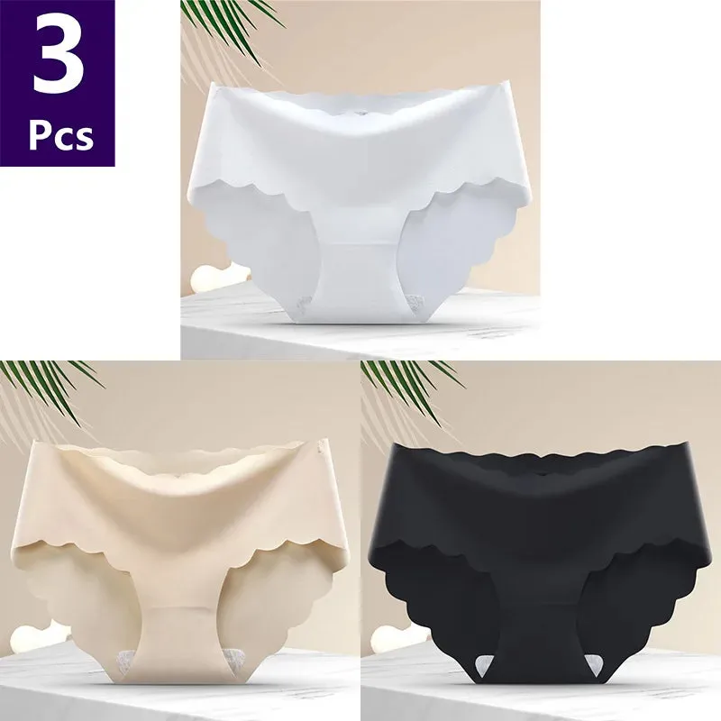 3 Pcs/set Solid Women Panties Ice Silk Underwear Traceless Panties Sexy Underwear Comfortable Breathable Panties Cotton Crotch