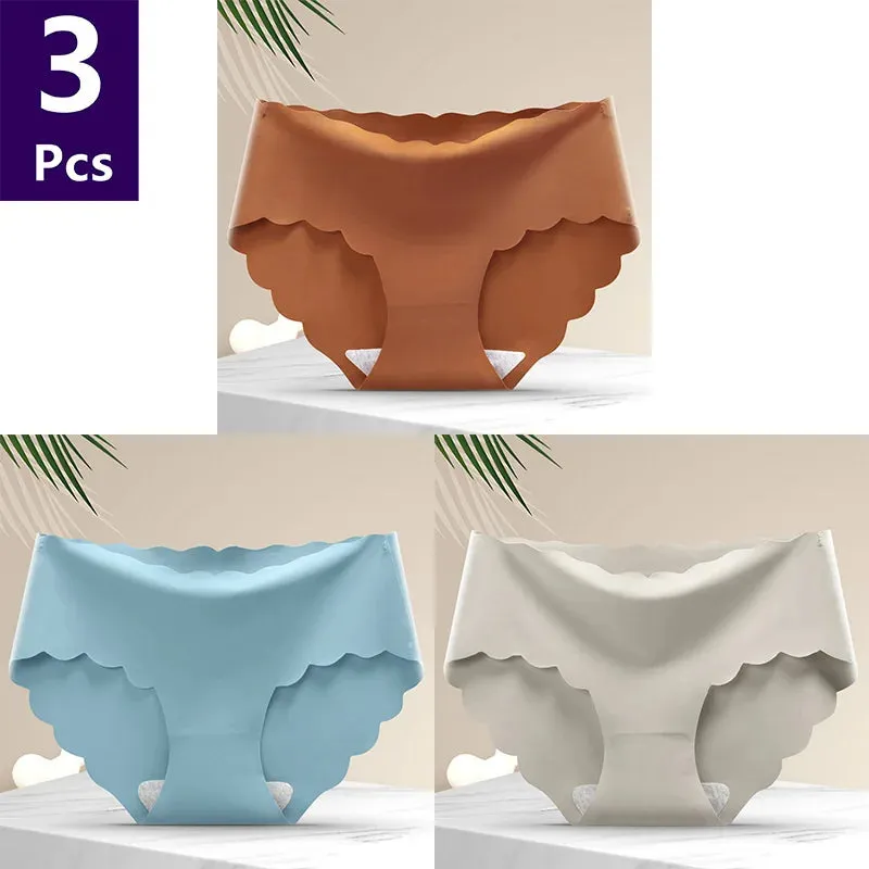 3 Pcs/set Solid Women Panties Ice Silk Underwear Traceless Panties Sexy Underwear Comfortable Breathable Panties Cotton Crotch