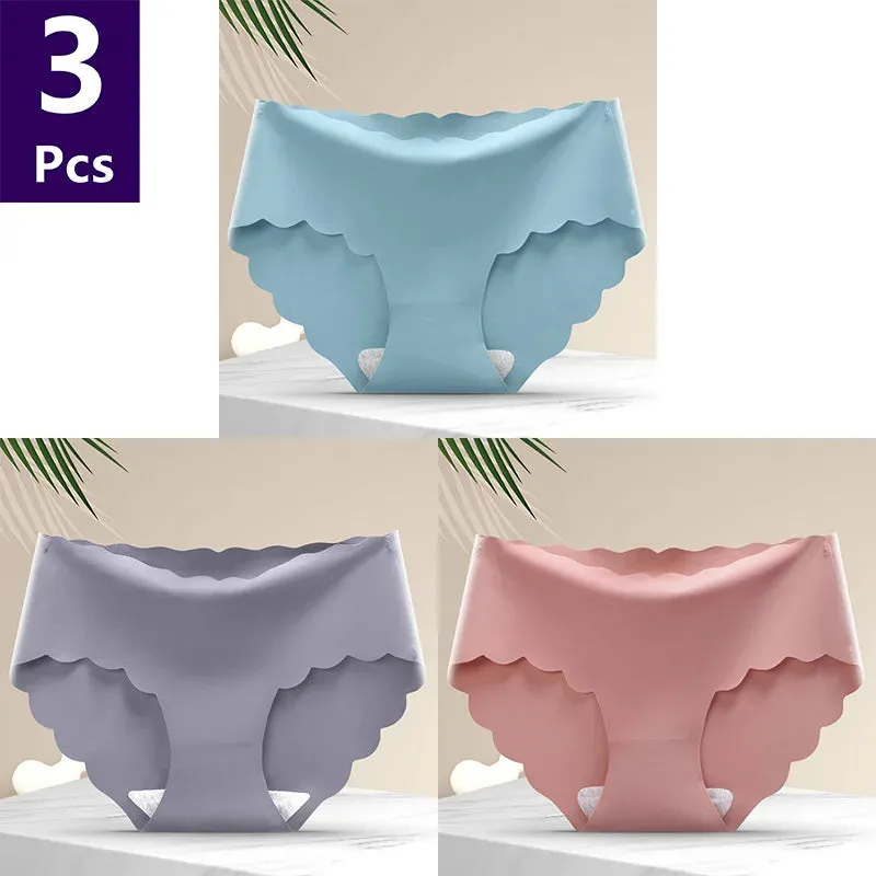 3 Pcs/set Solid Women Panties Ice Silk Underwear Traceless Panties Sexy Underwear Comfortable Breathable Panties Cotton Crotch