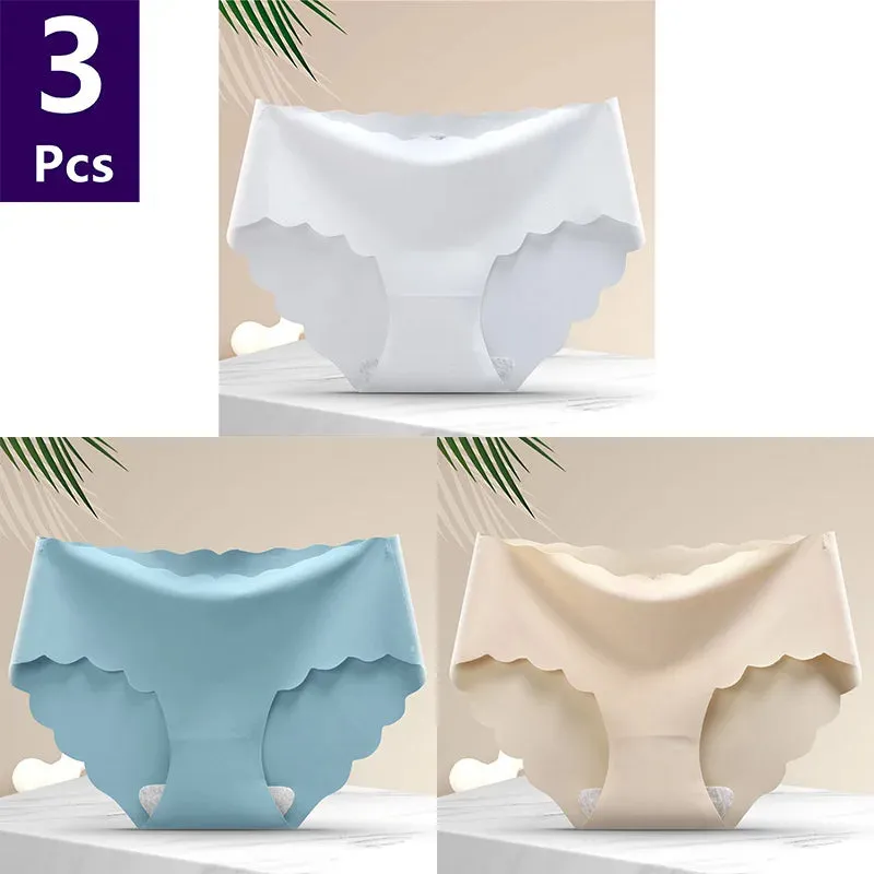 3 Pcs/set Solid Women Panties Ice Silk Underwear Traceless Panties Sexy Underwear Comfortable Breathable Panties Cotton Crotch