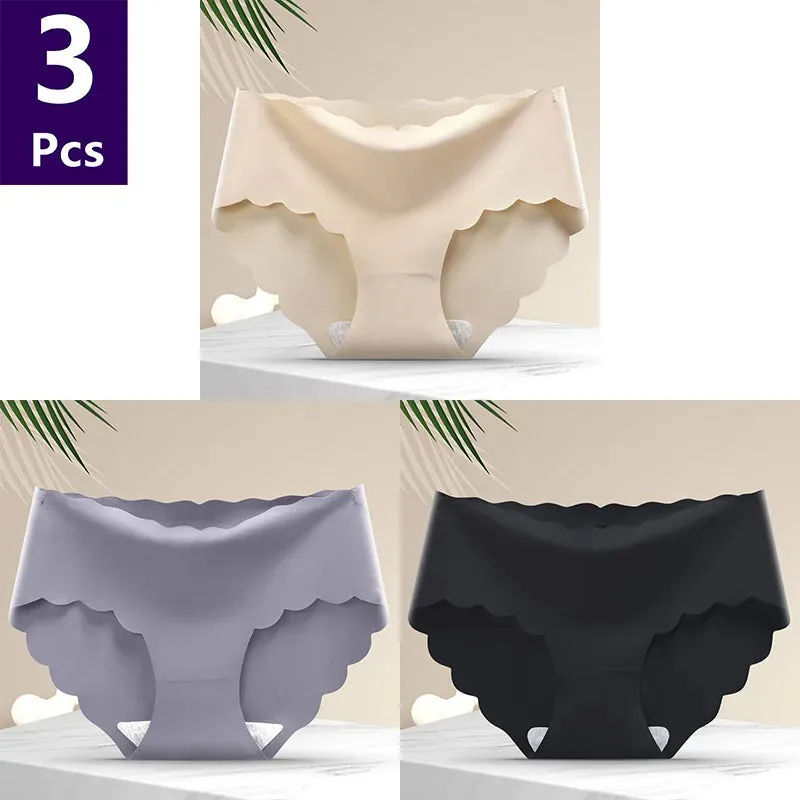 3 Pcs/set Solid Women Panties Ice Silk Underwear Traceless Panties Sexy Underwear Comfortable Breathable Panties Cotton Crotch