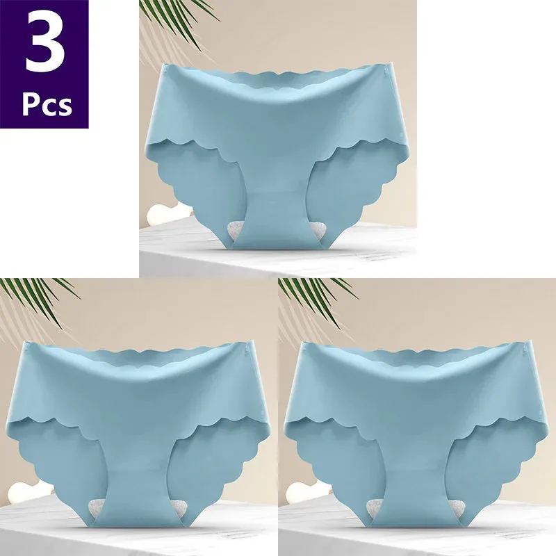 3 Pcs/set Solid Women Panties Ice Silk Underwear Traceless Panties Sexy Underwear Comfortable Breathable Panties Cotton Crotch