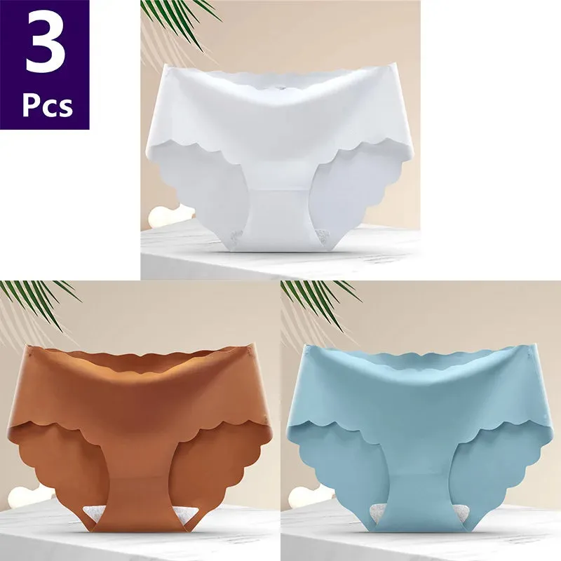 3 Pcs/set Solid Women Panties Ice Silk Underwear Traceless Panties Sexy Underwear Comfortable Breathable Panties Cotton Crotch