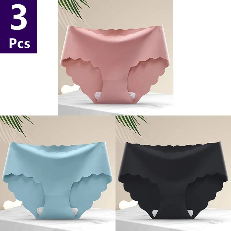 3 Pcs/set Solid Women Panties Ice Silk Underwear Traceless Panties Sexy Underwear Comfortable Breathable Panties Cotton Crotch