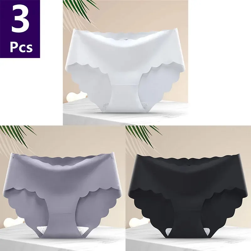 3 Pcs/set Solid Women Panties Ice Silk Underwear Traceless Panties Sexy Underwear Comfortable Breathable Panties Cotton Crotch