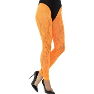 80s Lace Leggings, Neon Orange