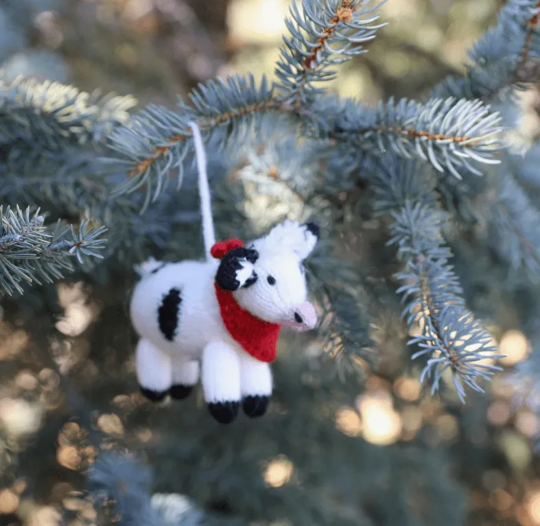 Adorable Cow Handmade Knit Ornaments from Peru Skiing Cow or Holstein