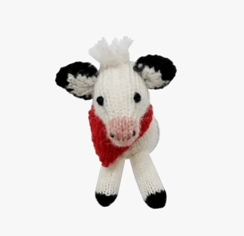 Adorable Cow Handmade Knit Ornaments from Peru Skiing Cow or Holstein