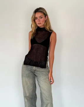 Agnes Sleeveless Sheer Knit Tank in Black