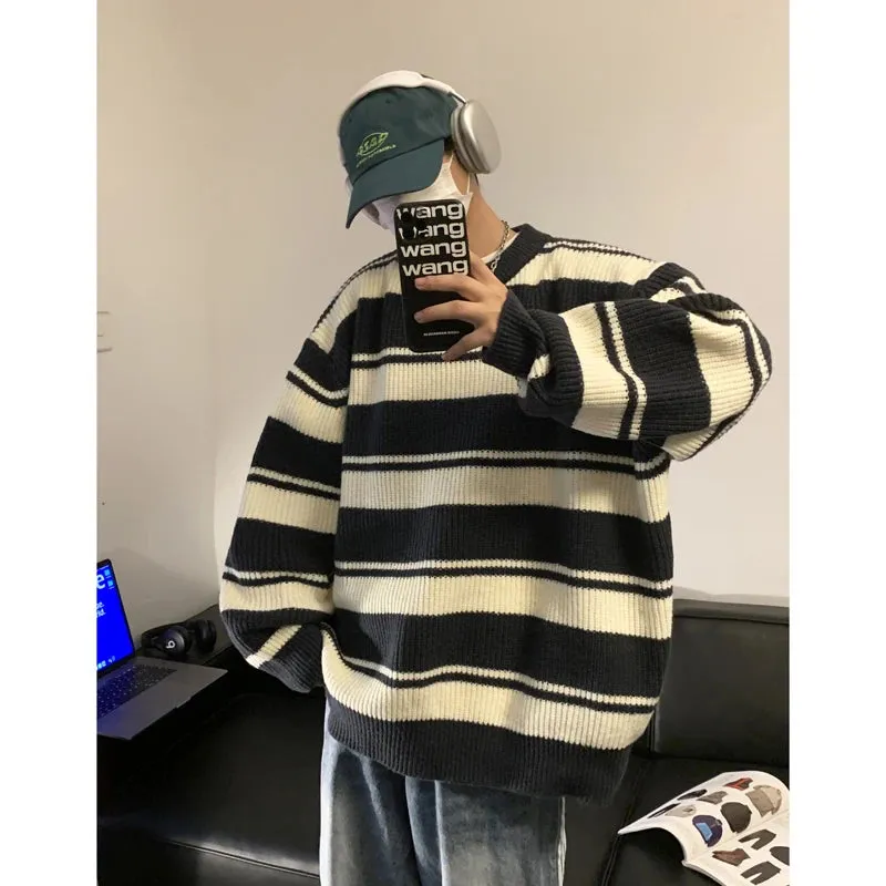 Aidase Striped Men Sweaters Men's Pullovers Harajuku Streetwear Winter New Casual Loose Wool Warm Knited Turtleneck Pullovers Top 3XL