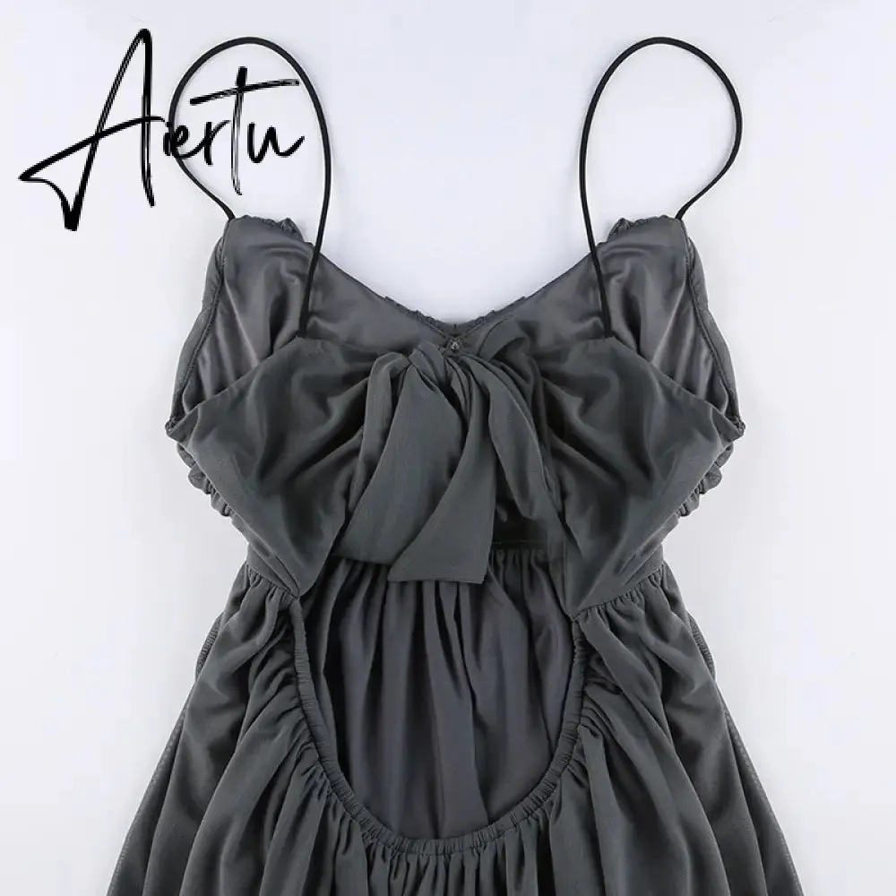 Aiertu Patchwork Lace Cute Y2K Chiffon Dresses Women Square Collar Elegant Grunge Fairycore Clothes Ruffles Short A Line Dress