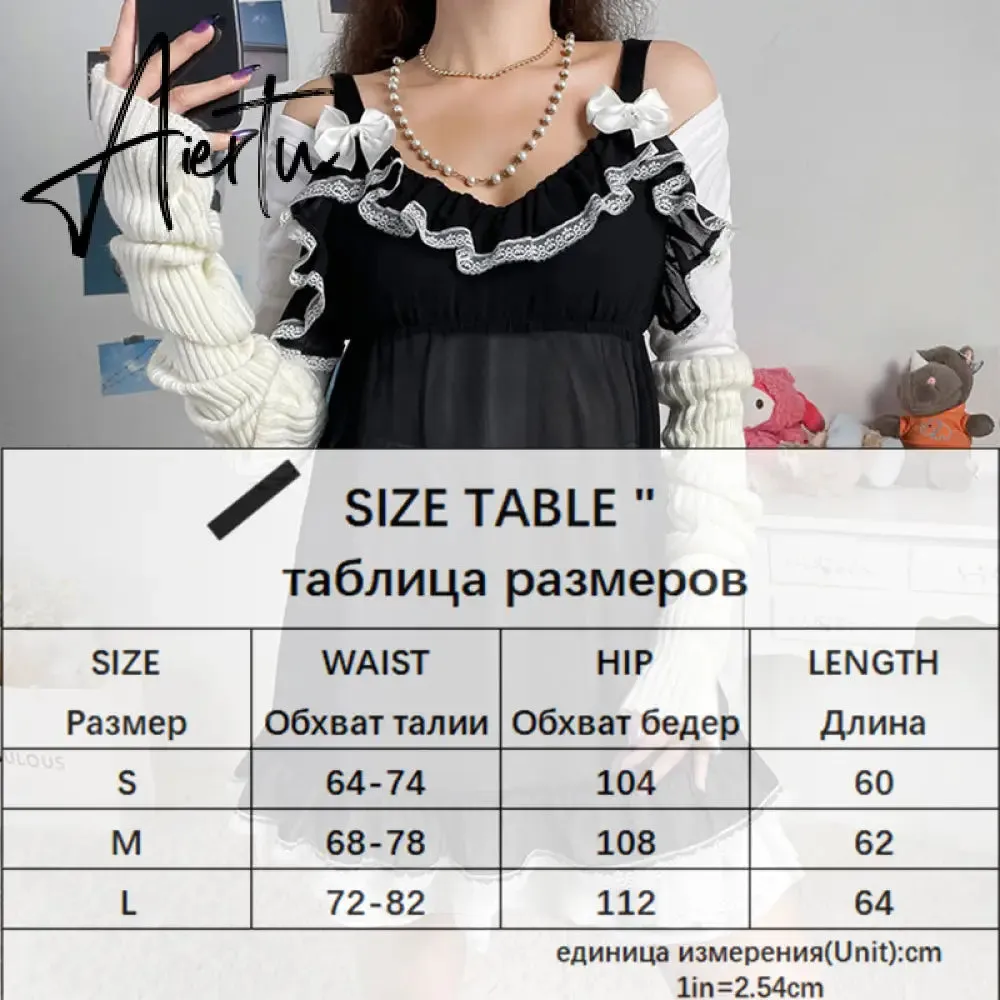 Aiertu Patchwork Lace Cute Y2K Chiffon Dresses Women Square Collar Elegant Grunge Fairycore Clothes Ruffles Short A Line Dress