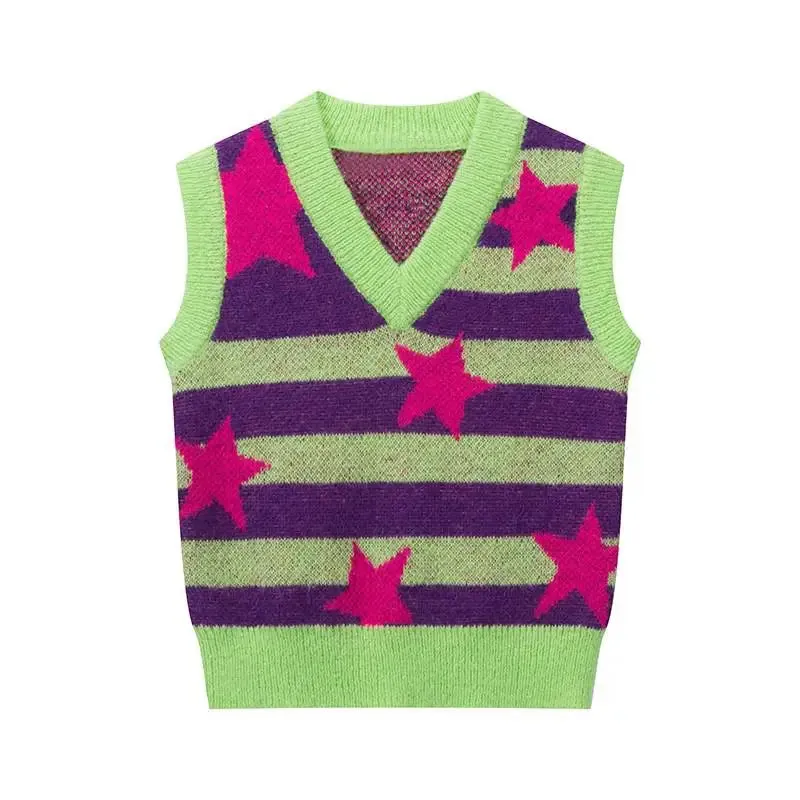 Aiertu Y2k Aesthetics Knitted Vest 2000s Harajuku Grunge Sweater Vest Korean Fashion E-girl Kawaii V-neck Jumper Fairycore Tops