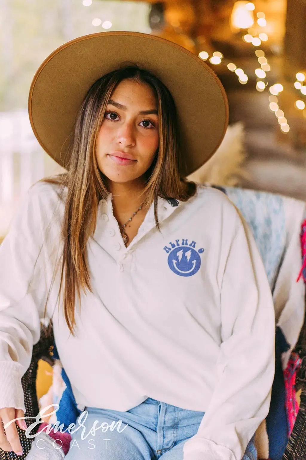 AOII Lightning Bolt Smiley Long Sleeve Henley