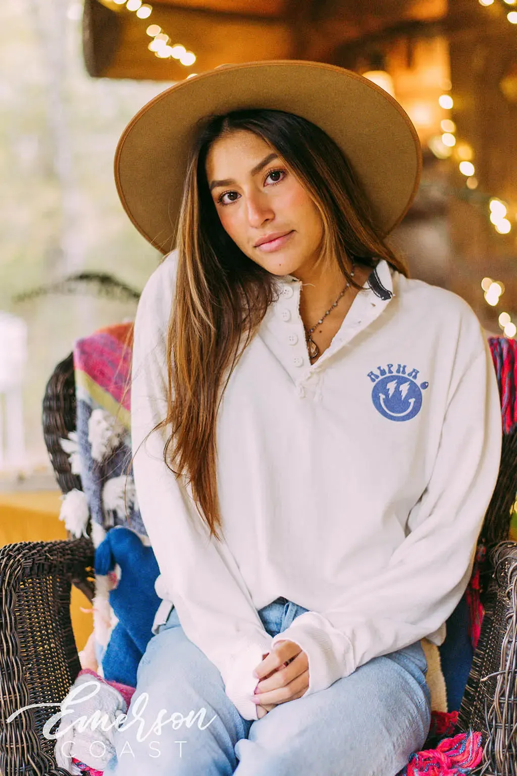 AOII Lightning Bolt Smiley Long Sleeve Henley