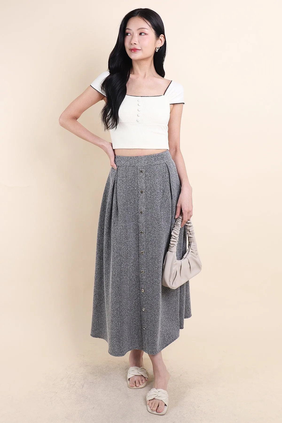 ARIEL BUTTON MAXI SKIRT IN BLACK