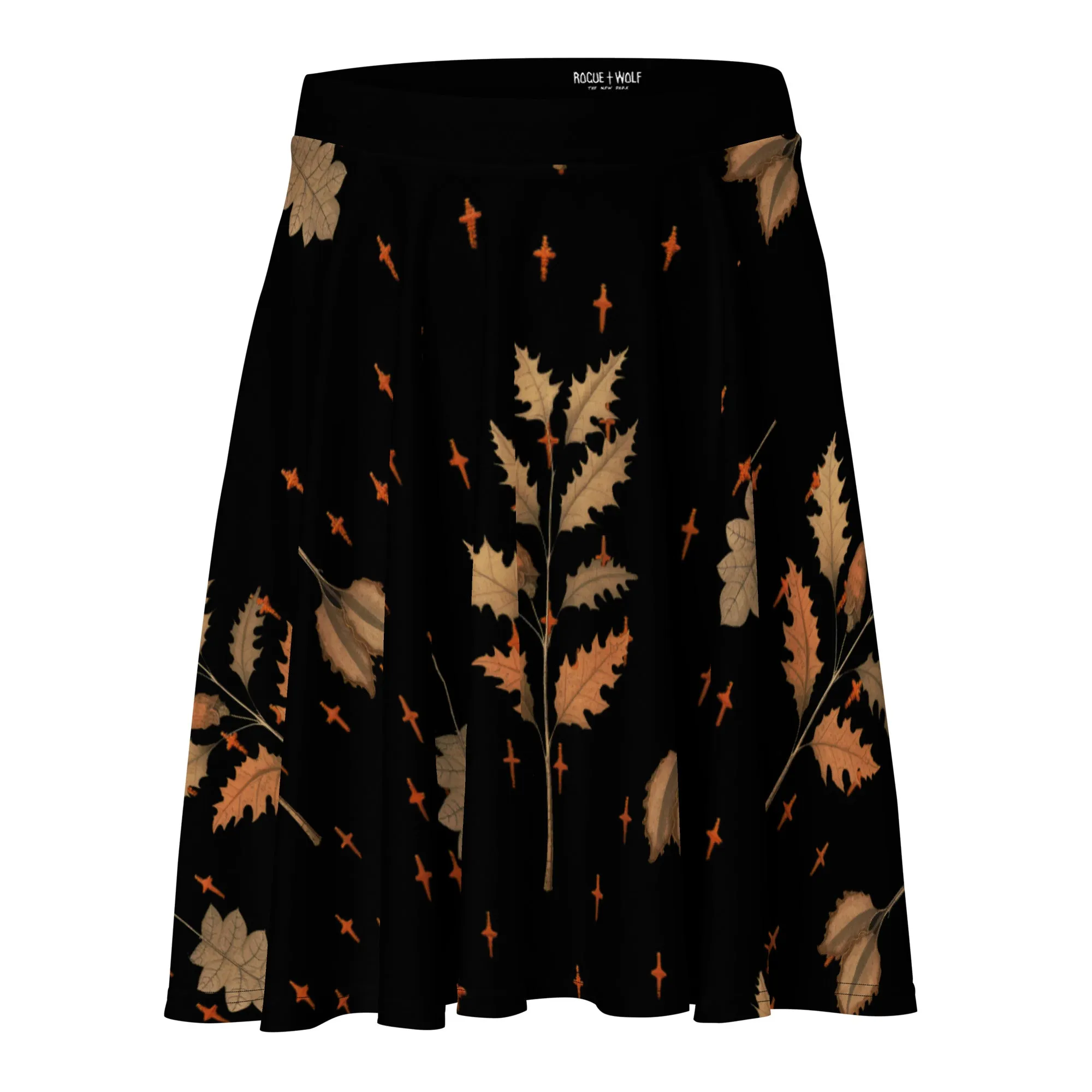 Autumn Memoir Skater Skirt - Dark Academia Witchy Botanical Vegan Skirt with UPF 50  Protection from 98% harmful rays