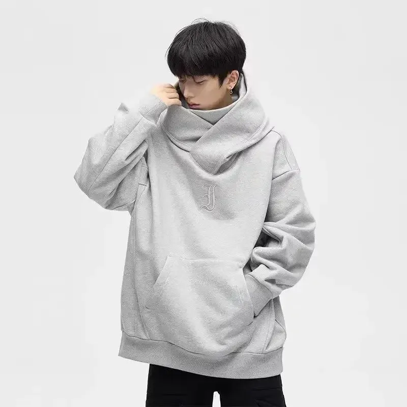 Autumn Ninja Streetwear Turtleneck Hoodies For Men Letter Embroidered Hip Hop Fashion Sweatshirts Y2K Vintage Fleece Hoody