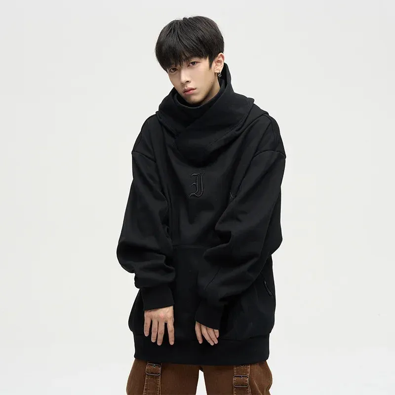 Autumn Ninja Streetwear Turtleneck Hoodies For Men Letter Embroidered Hip Hop Fashion Sweatshirts Y2K Vintage Fleece Hoody