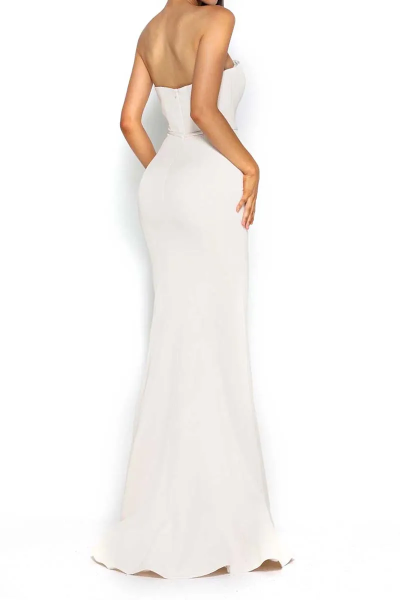 B4224 - Simple Strapless Sleeveless Satin Mermaid Long Bridesmaid Dress