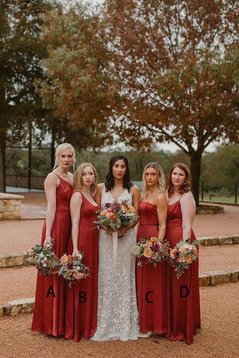 B4292 - Simple Mismatched Sleeveless Satin A-Line Long Bridesmaid Dress