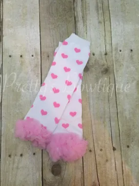 Baby girl Valentines legwarmers -- Pink Heart legwarmers girls pink and white heart Legwarmers