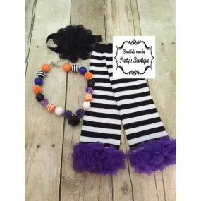 Baby Halloween Leg Warmers, Headband and Chunky Bauble Necklace Set