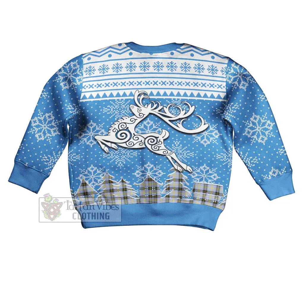 Bell Clan Christmas Kid Ugly Sweater with Tartan and Celtic Reindeer Style