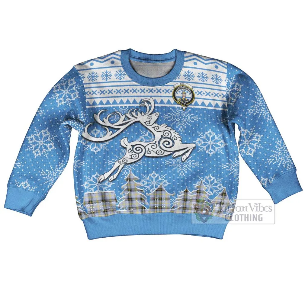 Bell Clan Christmas Kid Ugly Sweater with Tartan and Celtic Reindeer Style