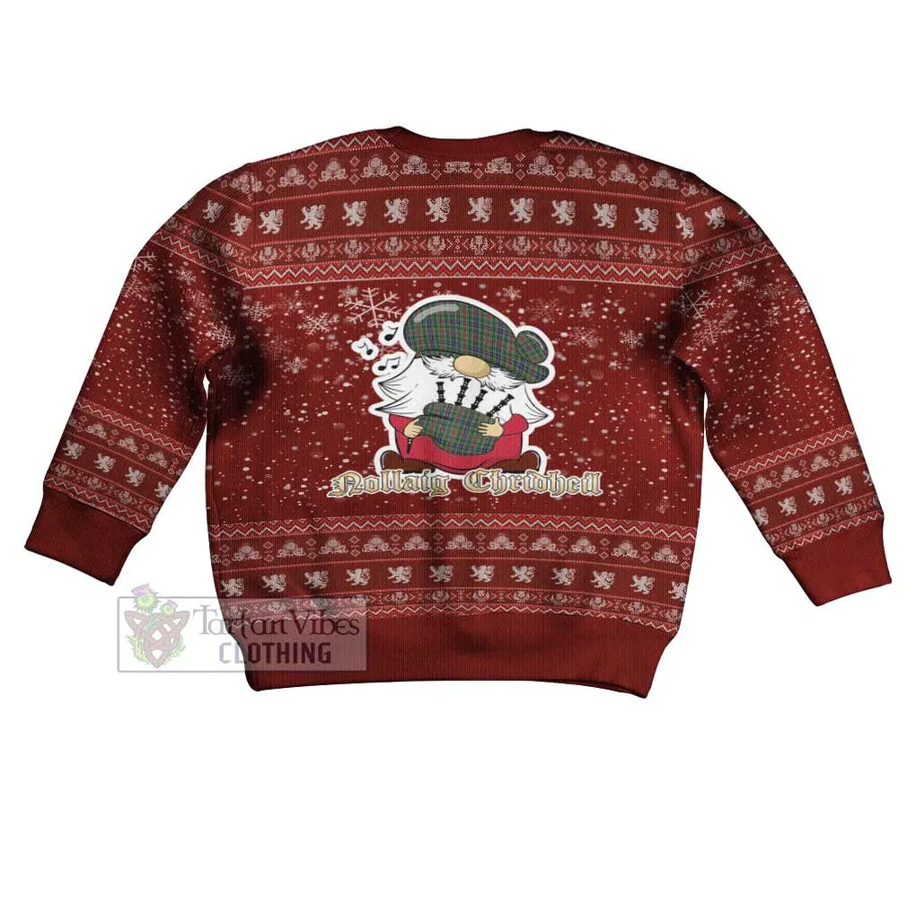 Bisset Clan Christmas Kid Ugly Sweater with Gnome Playing Bagpipes