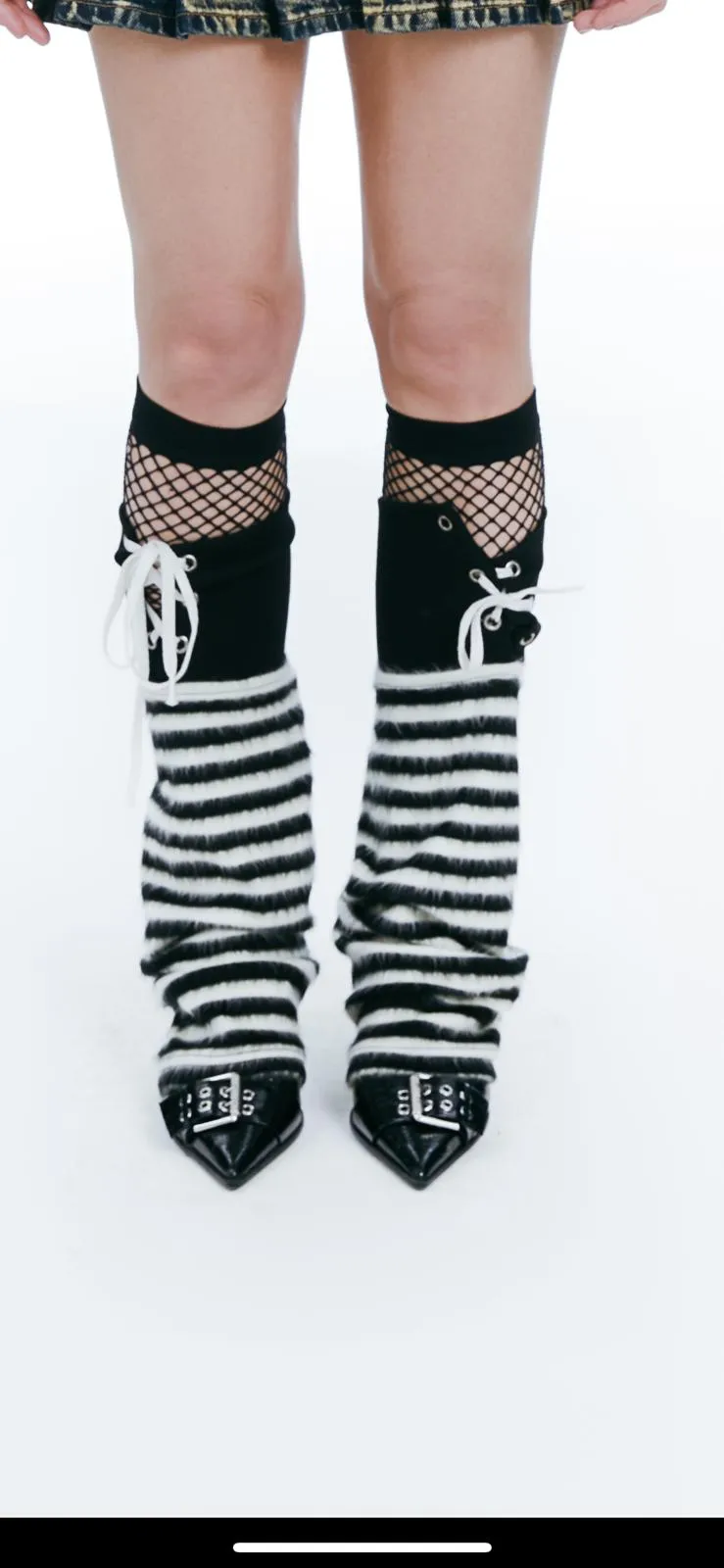 Black And White Stripe Arm And Leg Warmer