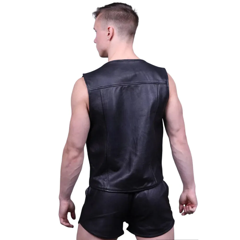 Black Gay Leather Zipper Vest