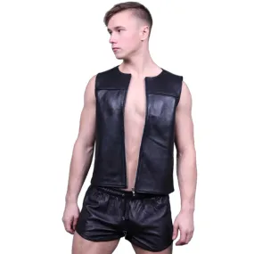 Black Gay Leather Zipper Vest