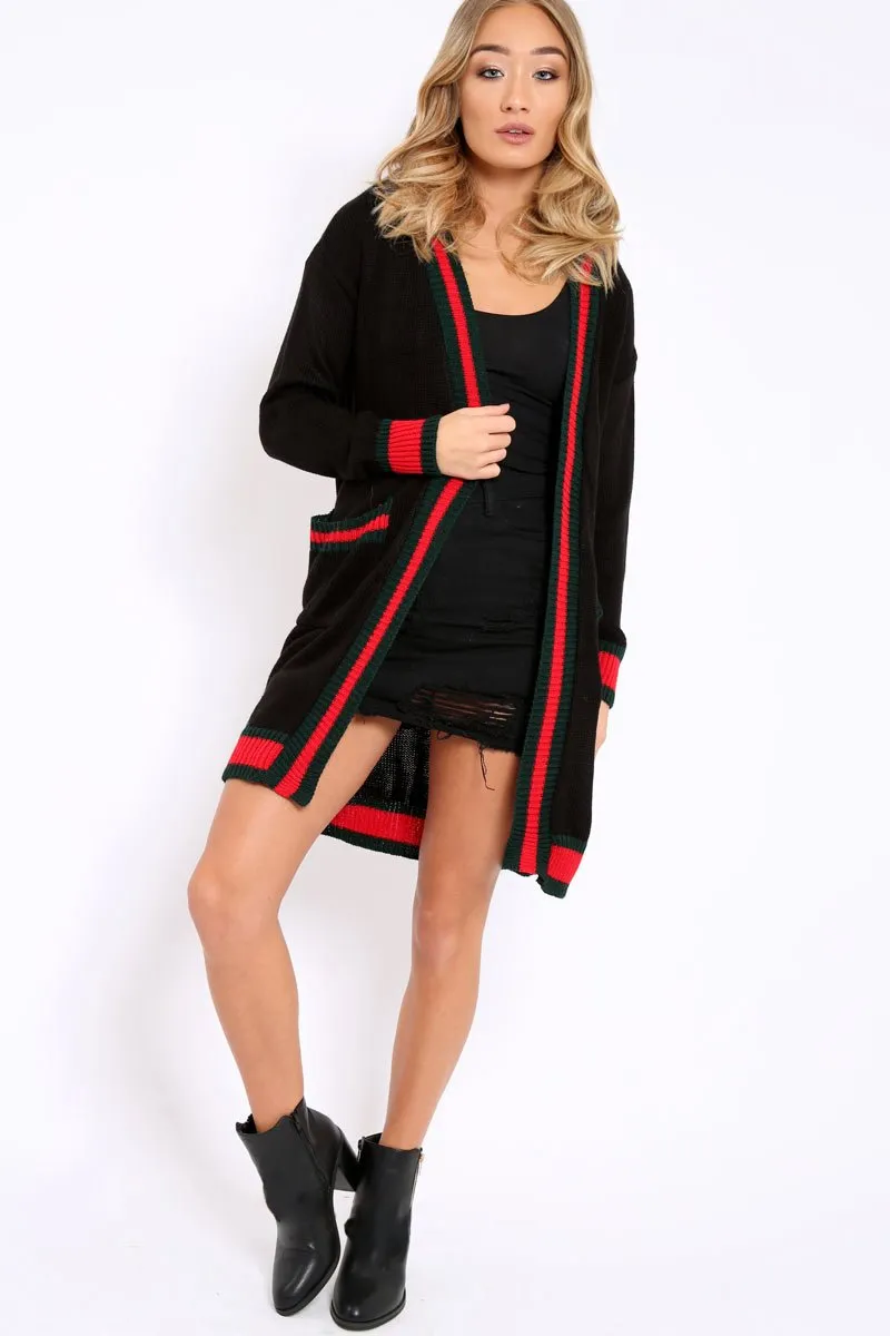 Black knitted Cardigan with Striped Trim - Ivy