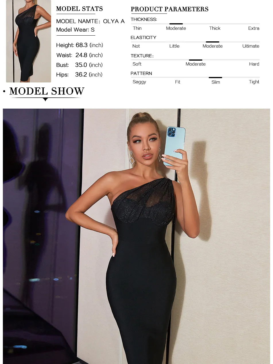 Black Lace Bodycon Bandage Outfits One Shoulder Sequins Evening Night Club Party Summer Formal Dress