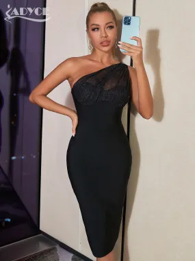 Black Lace Bodycon Bandage Outfits One Shoulder Sequins Evening Night Club Party Summer Formal Dress