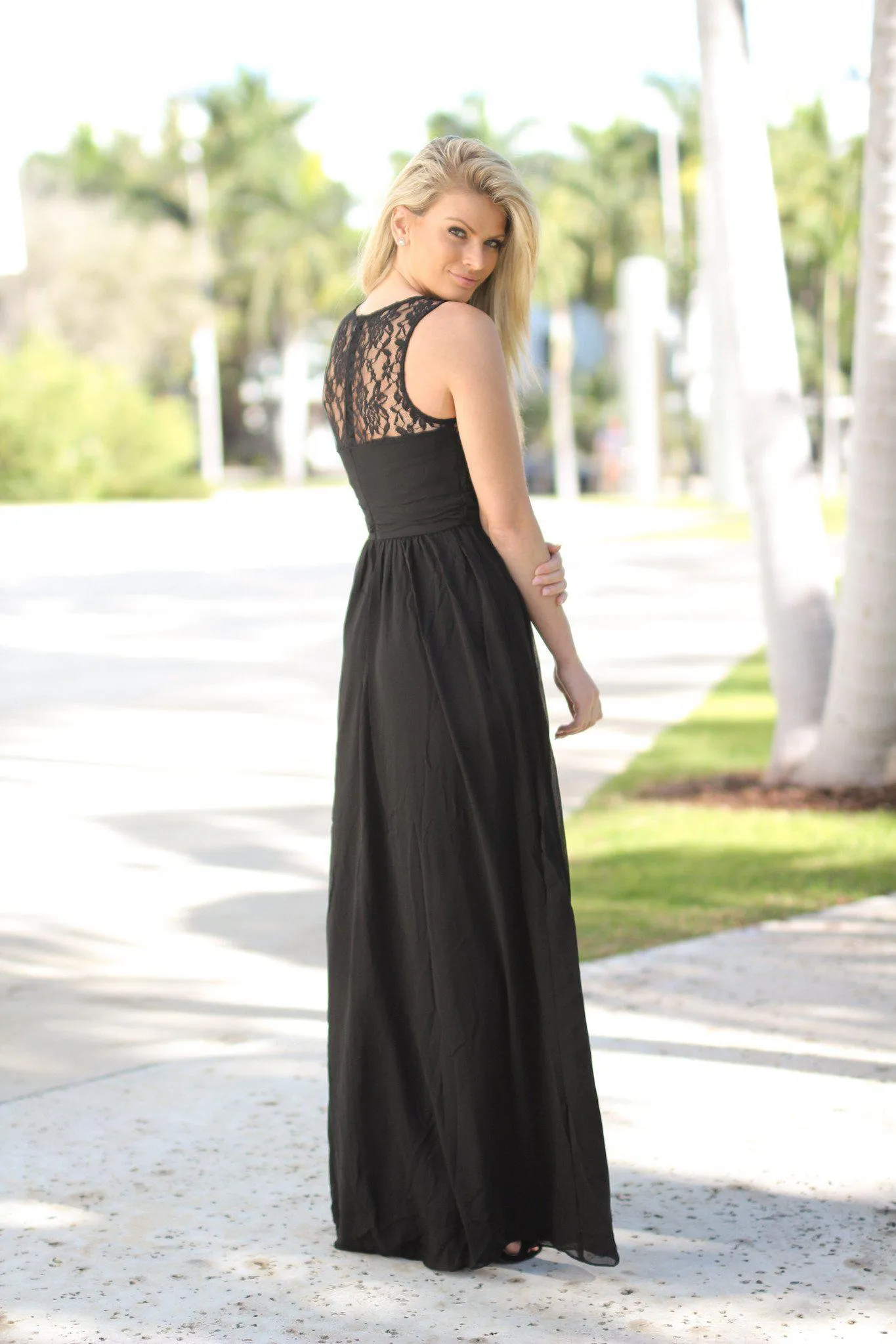 Black Lace Top Maxi Dress