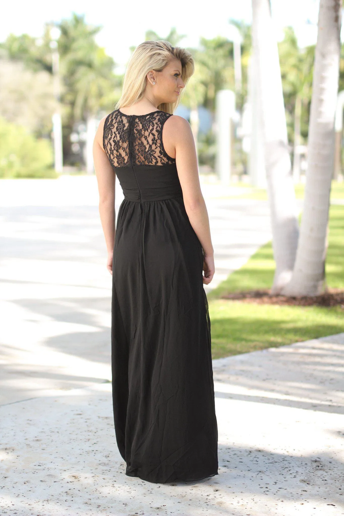 Black Lace Top Maxi Dress