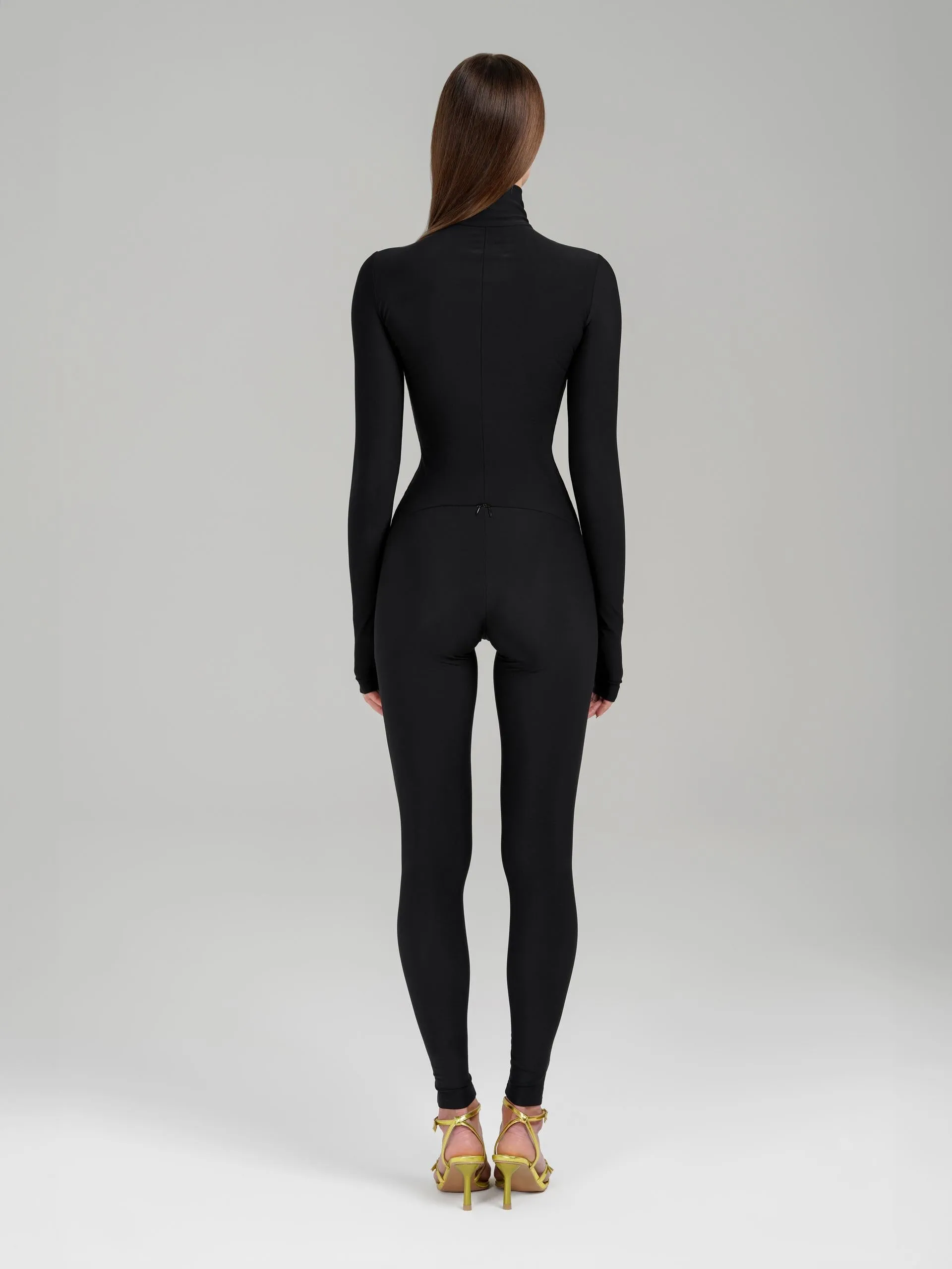 Black Long Sleeve Turtleneck Zip Up Full Bodysuit