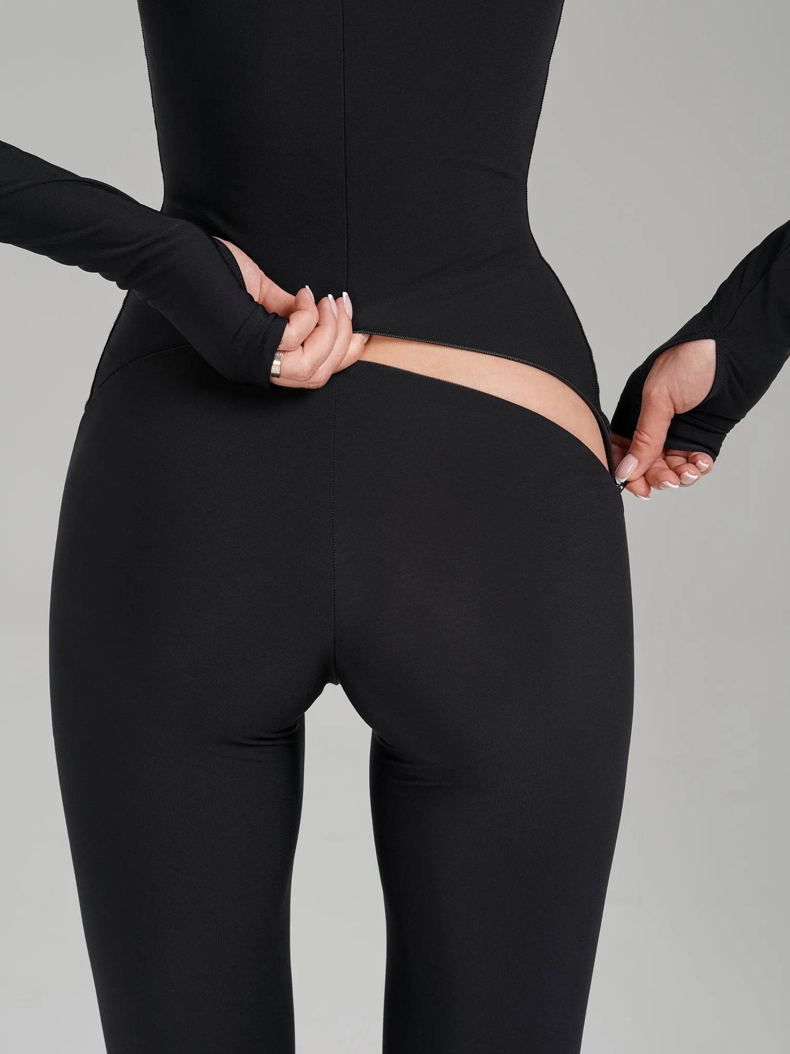 Black Long Sleeve Turtleneck Zip Up Full Bodysuit