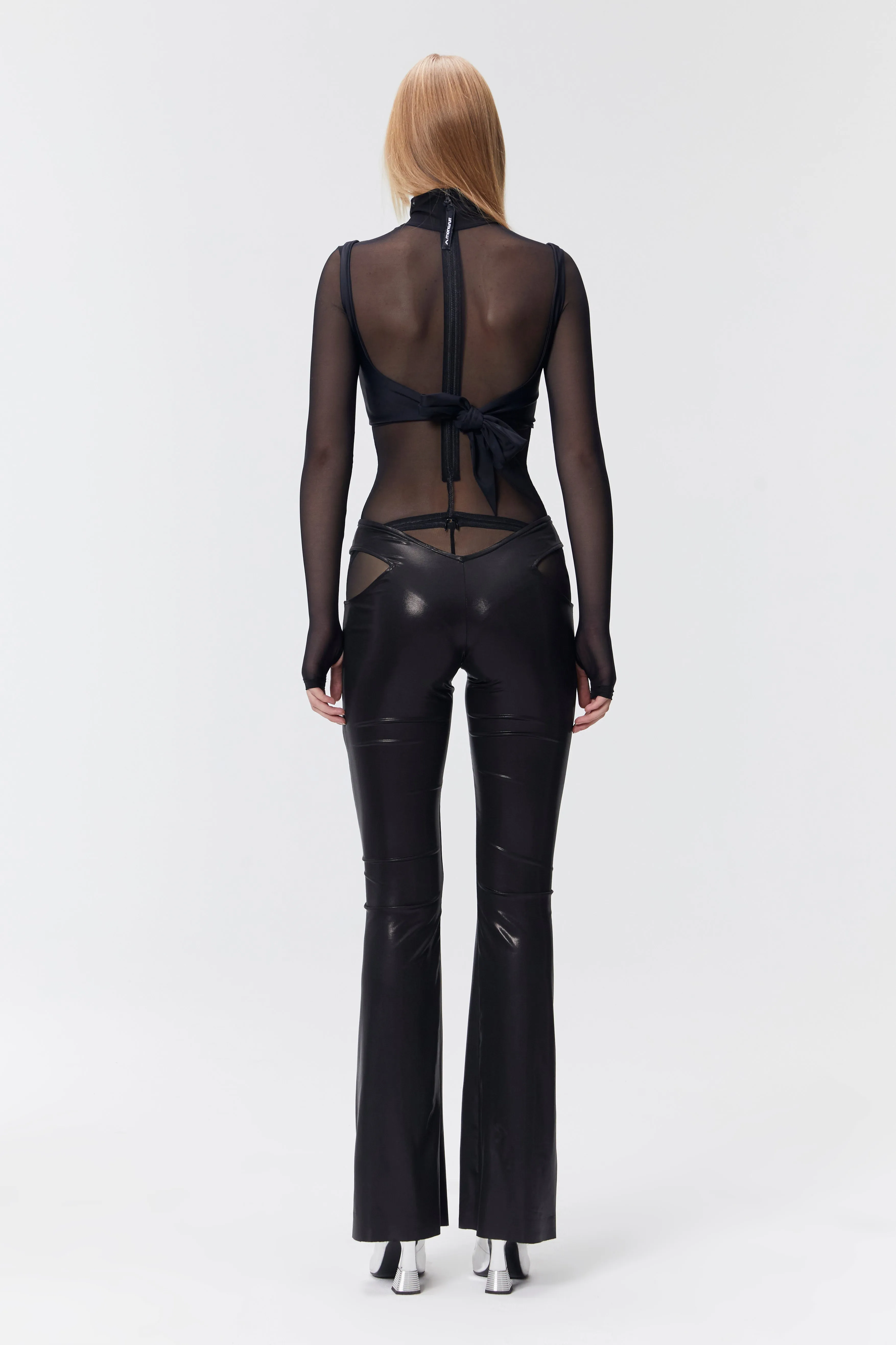 Black Mesh Long Sleeve Turtleneck Full Bodysuit